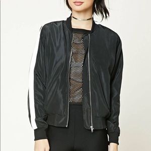 Forever21 Black Striped Bomber Jacket